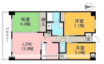 高知県高知市梅ノ辻[3LDK/68.97m2]の間取図