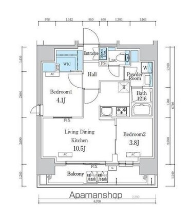 デュオフラッツ浅草蔵前[2LDK/45.4m2]の間取図
