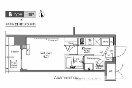 プラウドフラット隅田リバーサイド[1K/21.57m2]の間取図