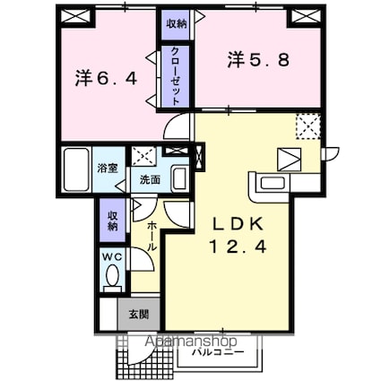 ジャルダンⅡ[2LDK/56.83m2]の間取図