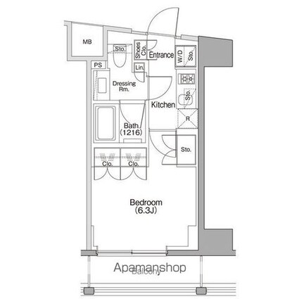 ザ・パークハビオＳＯＨＯ代々木公園[1K/22.84m2]の間取図