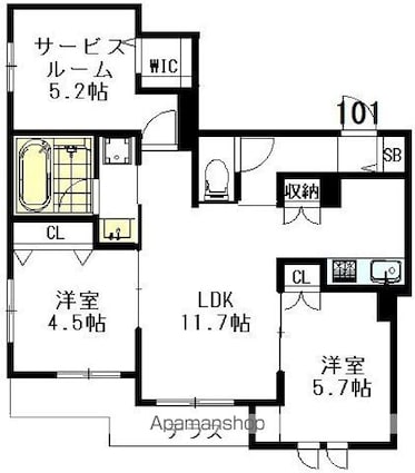 ＣＬＡＩＲ　ＭＡＩＳＯＮ　ＫＵＧＡＹＡＭＡ[2SLDK/62.73m2]の間取図