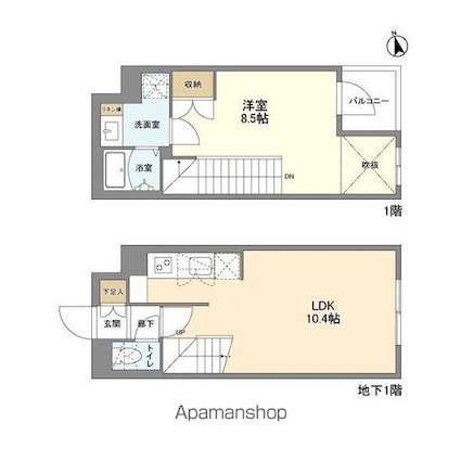 ウェルスクエア新宿戸山[1LDK/42.78m2]の間取図