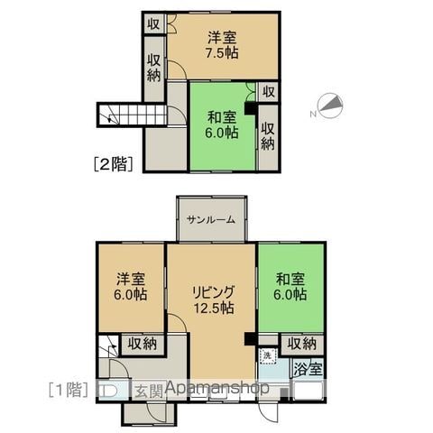 ＪＲ根室本線 芦別駅 バス乗車時間：10分 最寄りバス停で下車 徒歩8分 2階建 築46年の間取り写真