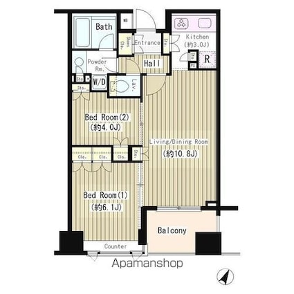 コクヨーレ日本橋[2LDK/53.68m2]の間取図