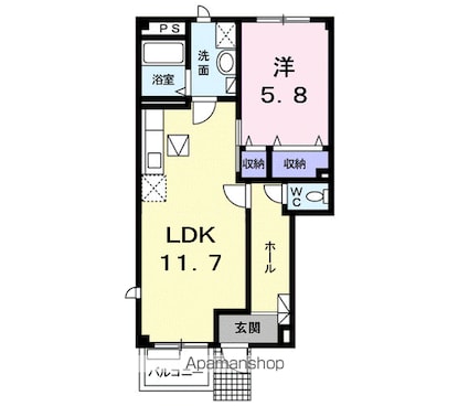 ブラン・エールⅠ[1LDK/45.77m2]の間取図