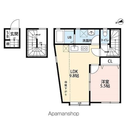 ガーデンヒル二子玉川[1LDK/43.67m2]の間取図