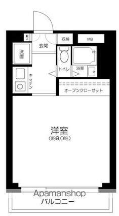 東京都目黒区中目黒１丁目[1K/25.56m2]の間取図