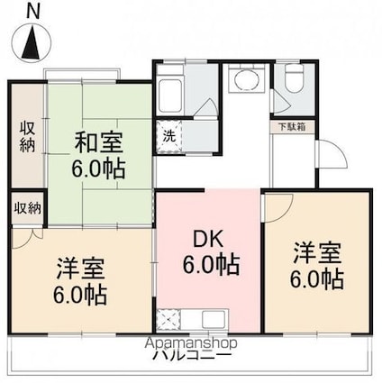 伏石第１ハイツ[3DK/54.87m2]の間取図