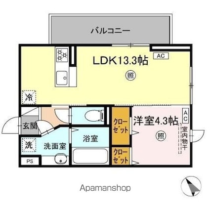 インフィニティ新八代[1LDK/42.79m2]の間取図