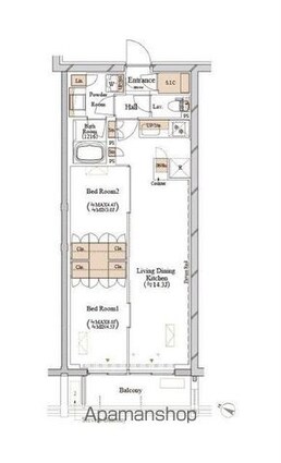 ブランシエスタ目黒中央町[2LDK/52.72m2]の間取図