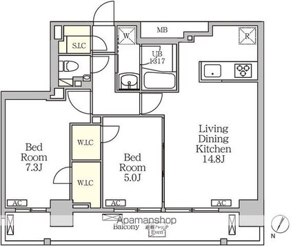 ジオエント白金台[2LDK/60.47m2]の間取図
