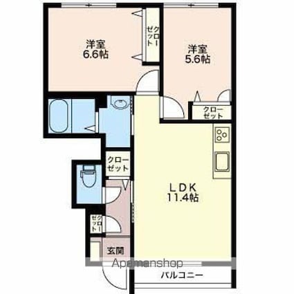 福井県敦賀市長沢[2LDK/52.48m2]の間取図