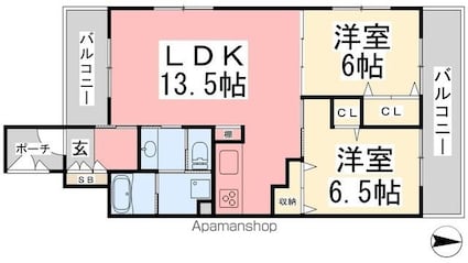 ヴァン・ヴィヴァン三番町[2LDK/62.6m2]の間取図