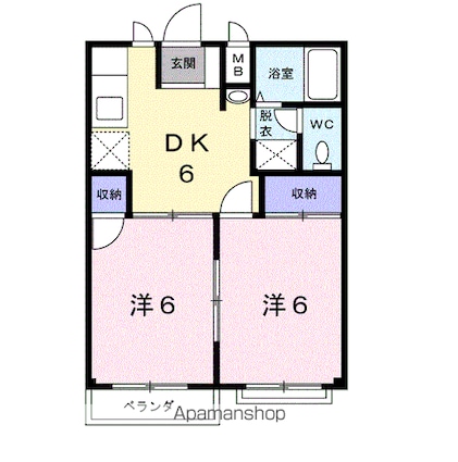 美宝　３[2DK/39.74m2]の間取図