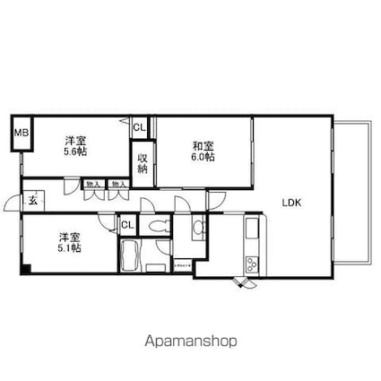 ダイアパレス下河内[3LDK/74.84m2]の間取図