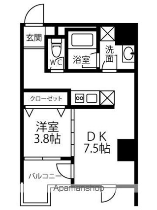 広島県広島市中区河原町[1DK/28.6m2]の間取図