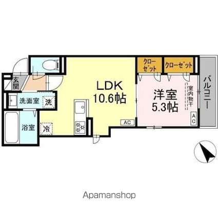 仮）Ｄーｒｏｏｍ北新宿三丁目[1LDK/39.03m2]の間取図