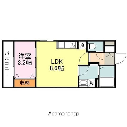 広島県福山市多治米町４丁目[1LDK/29.56m2]の間取図