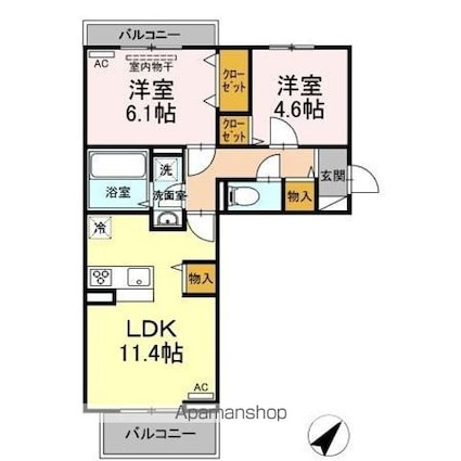 エルドラード上長尾　Ａ棟[2LDK/53.77m2]の間取図