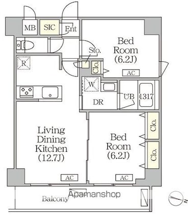 ＯＲＳＵＳ志村坂上[2LDK/55.4m2]の間取図