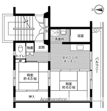 ビレッジハウス能島１号棟[2DK/39.83m2]の間取図