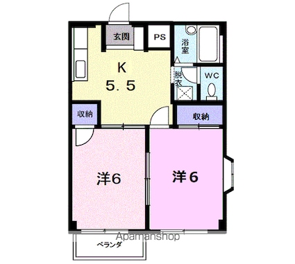 フィール自由ヶ丘[2DK/39.74m2]の間取図