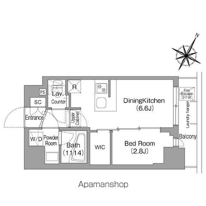 東京都中野区本町６丁目[1DK/25.42m2]の間取図
