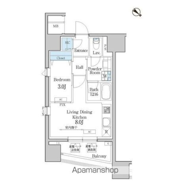 デュオフラッツ池尻大橋[1LDK/31.72m2]の間取図