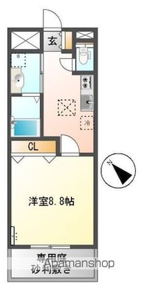 滋賀県近江八幡市白鳥町[1K/30.74m2]の間取図