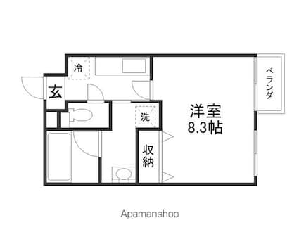 アンビエンテ[1K/26.4m2]の間取図