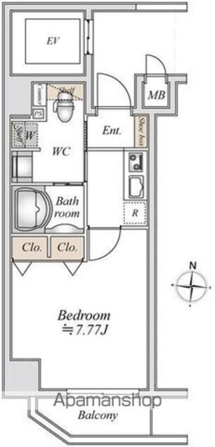リテラス本所吾妻橋[1K/25.57m2]の間取図