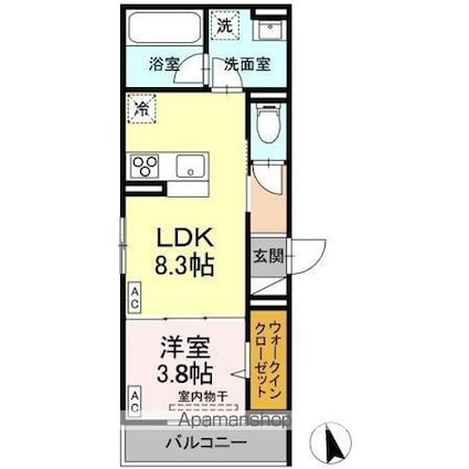 Ｄーｒｅｓｉｄｅｎｃｅ引野[1LDK/33.75m2]の間取図