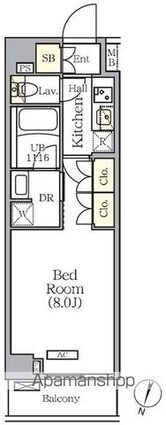 ＡＲＫＭＡＲＫ世田谷砧[1K/25.47m2]の間取図