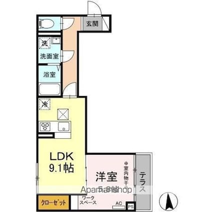 アヴァンスお花茶屋[1LDK/38.81m2]の間取図