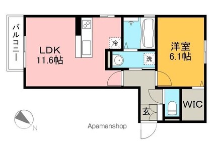 ホープ　Ｂ棟[1LDK/43.74m2]の間取図