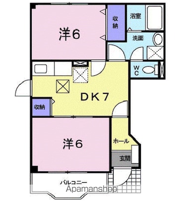 サンロード福山Ｂ[2DK/44.34m2]の間取図