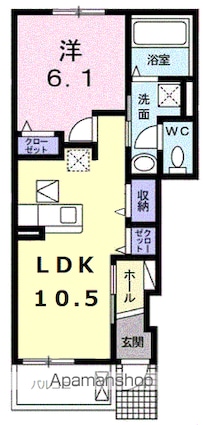ミルト長浜Ａ棟[1LDK/42.39m2]の間取図
