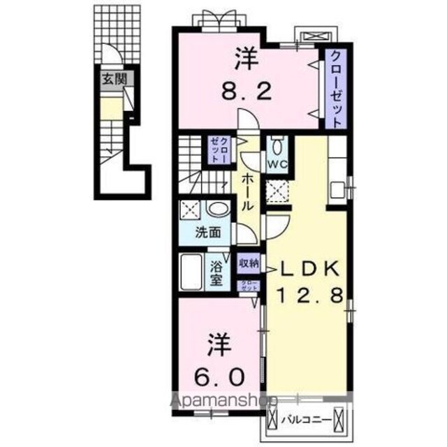 香川県高松市上林町[2LDK/64.51m2]の間取図