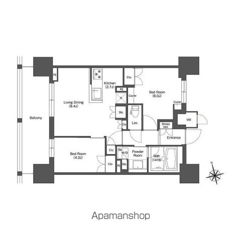 【新宿区西新宿のマンションの間取り】