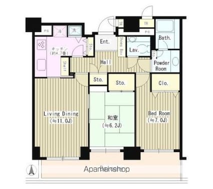 西新宿パークサイドタワー[2LDK/71.97m2]の間取図