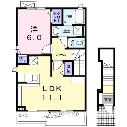 ラフレシール[1LDK/46.09m2]の間取図