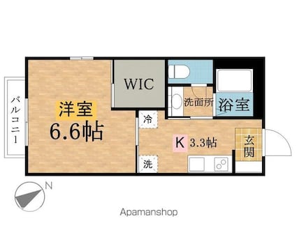テラス明日香[1K/24.5m2]の間取図