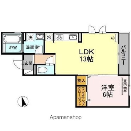 グランデージ　サコ[1LDK/46.44m2]の間取図