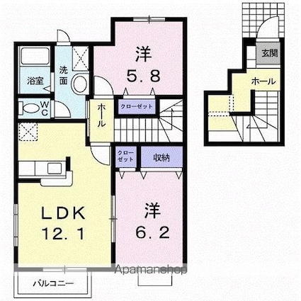グラスランド　レジデンス　Ｆ[2LDK/65.53m2]の間取図