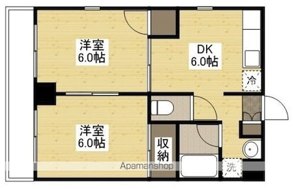 サンルート河野[2DK/41.57m2]の間取図