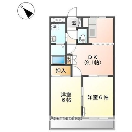 ハッピーガーデン[2DK/44.88m2]の間取図