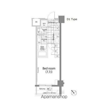 パークハビオ中目黒[1K/25.1m2]の間取図