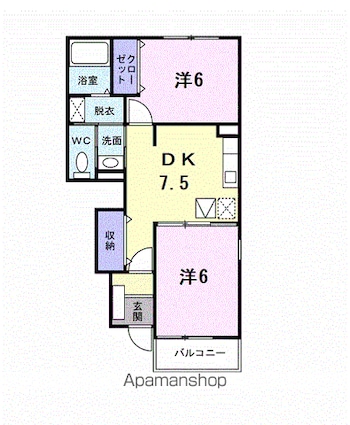 ブラン　プレジール　Ａ[2DK/44.82m2]の間取図