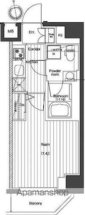 プレミアムキューブＧ北新宿[1K/25.41m2]の間取図